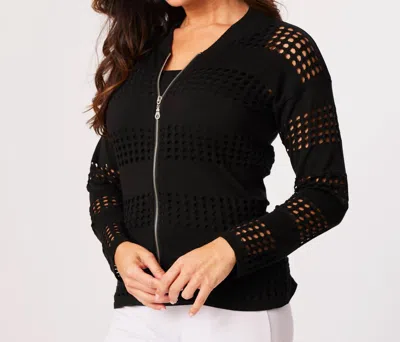 Angel Apparel Crochet Zip Bomber Jacket In Black