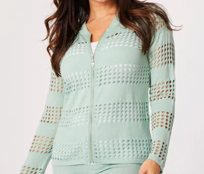 Angel Apparel Crochet Zip Bomber Jacket In Pine In Gray