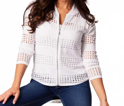 ANGEL APPAREL CROCHET ZIP BOMBER JACKET IN WHITE