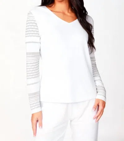 Angel Apparel Detailed Sleeve V-neck Top In Graywhite In Animal Print