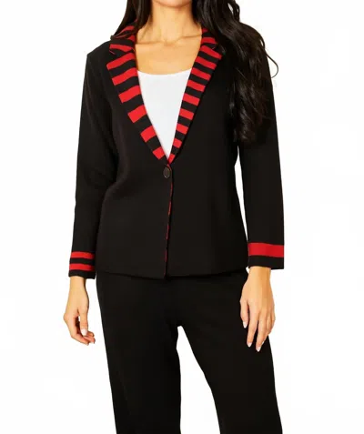 Angel Apparel Double Striped Long Sleeve Blazer In Black/red In Animal Print