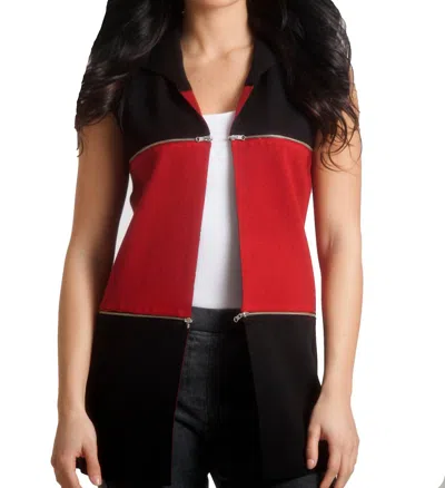 Angel Apparel Double Zip Reversible Long Vest In Blackred In Red