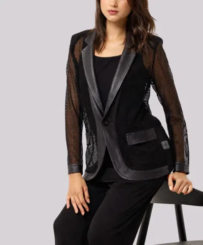 Angel Apparel Fishnet Blazer With Vegan Leather Trim In Black