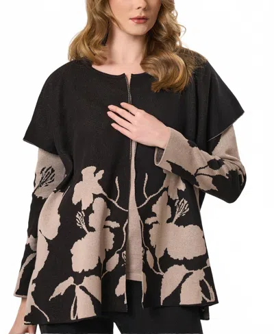 Angel Apparel Floral Knit Poncho In Black/beige
