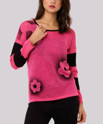 Angel Apparel Flower Detail Knit Top In Petal/black In Pink
