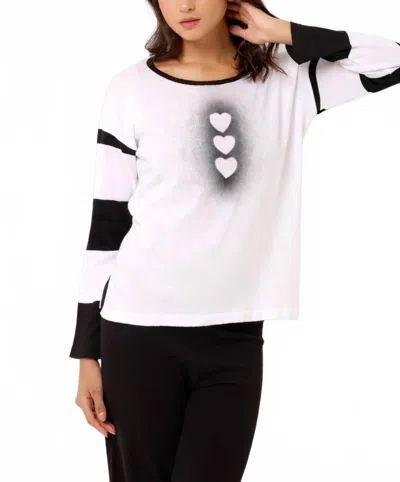 Angel Apparel Heart Knit Top In White/black In Multi