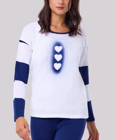 Angel Apparel Heart Knit Top In White/navy In Multi