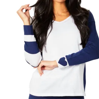Angel Apparel Heart V-neck Hoodie In White/navy