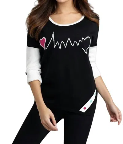 Angel Apparel Heartbeat Graphic Sweater In Blackwhite