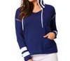 Angel Apparel Hooded Patch Pocket Top In Navy/white In Blue