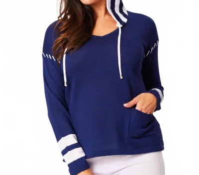 Angel Apparel Hooded Patch Pocket Top In Navy/white In Blue