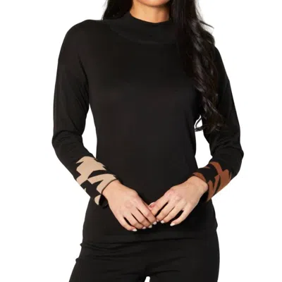 Angel Apparel Houndstooth Mock Neck Top In Black/combo