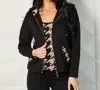 Angel Apparel Houndstooth Zip Hoodie Cardigan In Black/sand In Multi