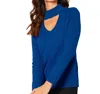 ANGEL APPAREL KEYHOLE RIBBED TOP IN CADET