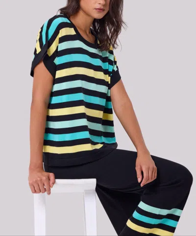 Angel Apparel Knit Oversized Stripe Top In Black/multi