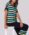 Angel Apparel Knit Oversized Stripe Top In Black/multi In Multi
