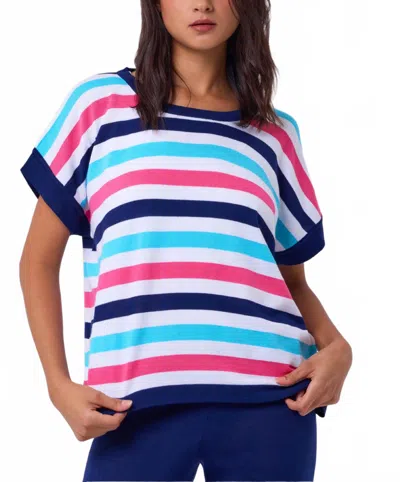 Angel Apparel Knit Oversized Stripe Top In White/multi
