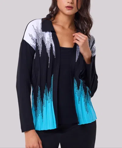 Angel Apparel Knit Rib Cardigan In Black/turquoise In Multi