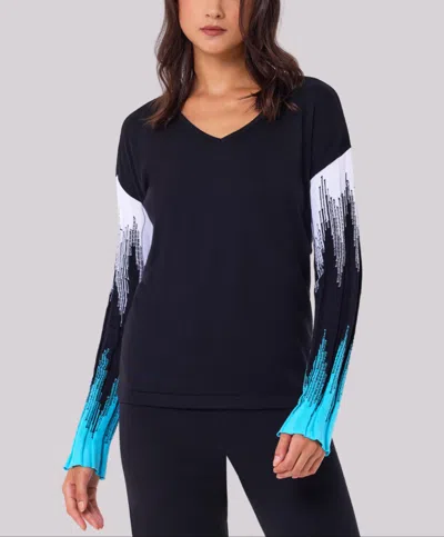 Angel Apparel Knit Top With Ribbed Sleeves In Black/turquoise In Multi