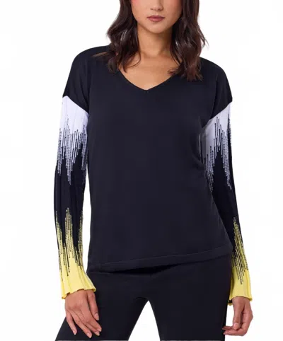 Angel Apparel Knit Top With Ribbed Sleeves In Black/yellow In Multi