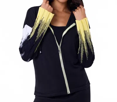 Angel Apparel Knit Zip Up Hoodie With Ribbed Sleeves In Black/yellow In Multi
