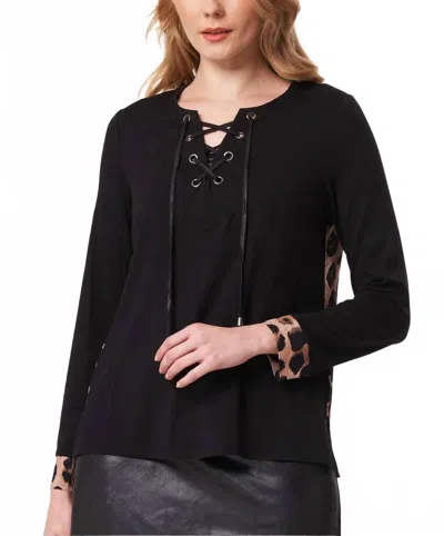 Angel Apparel Lace Up Detail Top In Black/leopard