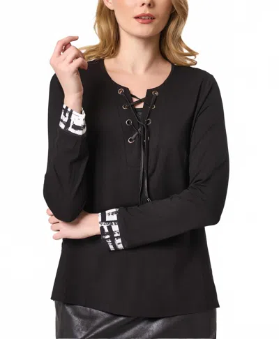 Angel Apparel Lace Up Detail Top In Black/white