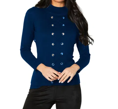 Angel Apparel Lace Up Mock Neck Top In Cadet In Blue