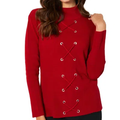 Angel Apparel Lace Up Mock Neck Top In Rouge In Red