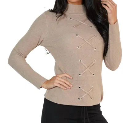 Angel Apparel Lace Up Mock Neck Top In Sand In Brown