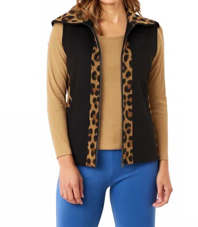 Angel Apparel Leopard Zip Vest In Black/champagne In Brown