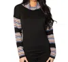 ANGEL APPAREL LONG SLEEVE COWL NECK SWEATER IN BLACK/MULTI