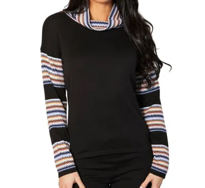 Angel Apparel Long Sleeve Cowl Neck Sweater In Black/multi