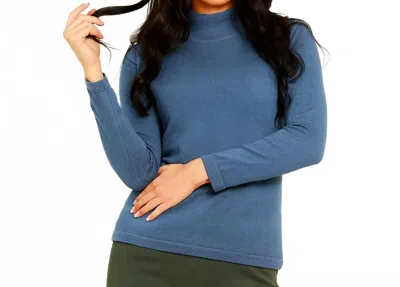 Angel Apparel Long Sleeve Mock Neck Top In Denim In Multi