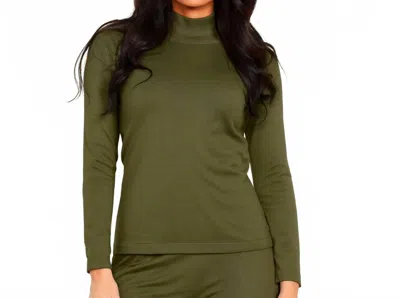 Angel Apparel Long Sleeve Mock Neck Top In Olive In Green