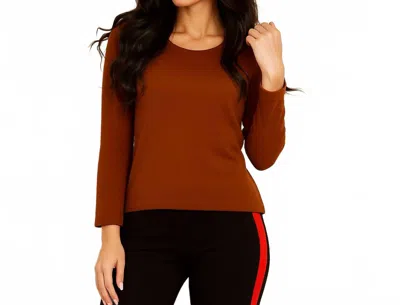 Angel Apparel Long Sleeve Scoop Neck Tee In Cognac In Brown