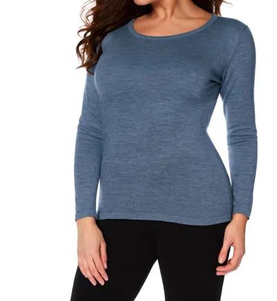 Angel Apparel Long Sleeve Scoop Neck Tee In Denim In Blue