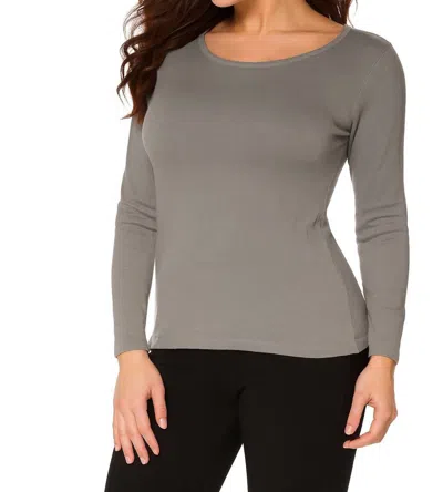 Angel Apparel Long Sleeve Scoop Neck Tee In Gray