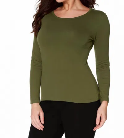 Angel Apparel Long Sleeve Scoop Neck Tee In Olive In Green