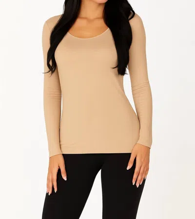 Angel Apparel Long Sleeve Scoop Neck Tee In Sand In Brown