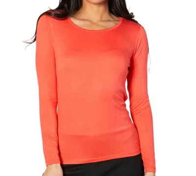 Angel Apparel Long Sleeve Scoop Neck Top In Coral In Pink