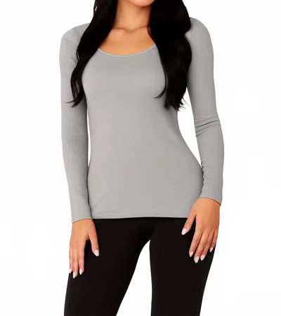Angel Apparel Long Sleeve Scoop Neck Top In Slate Gray