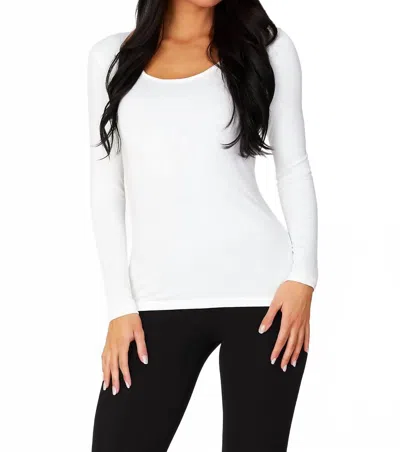 Angel Apparel Long Sleeve Scoop Neck Top In White
