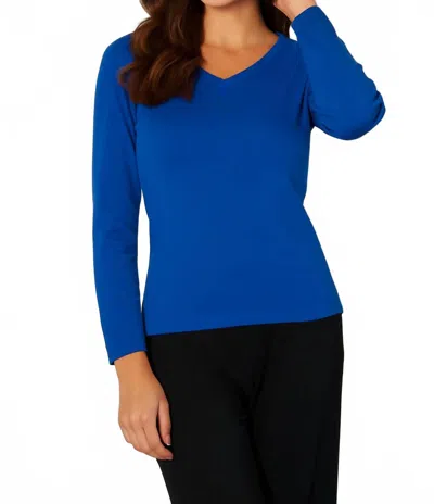 Angel Apparel Long Sleeve V-neck Top In Cadet In Animal Print