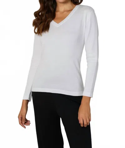 Angel Apparel Long Sleeve V-neck Top In Chalk In White