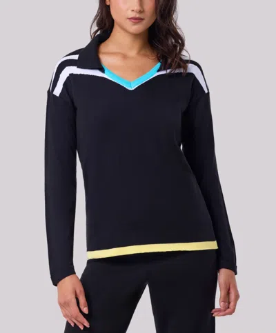 Angel Apparel Long Sleeves Color Block Top In Black/multi