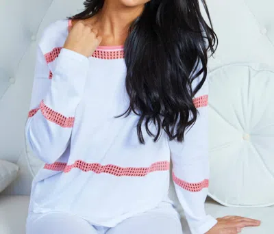 Angel Apparel Long Tunic Top In White Coral In Blue