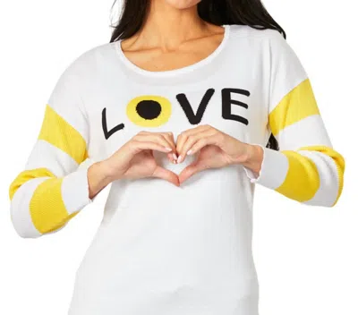 Angel Apparel Love Eye Crew Top In White/lemon In Multi