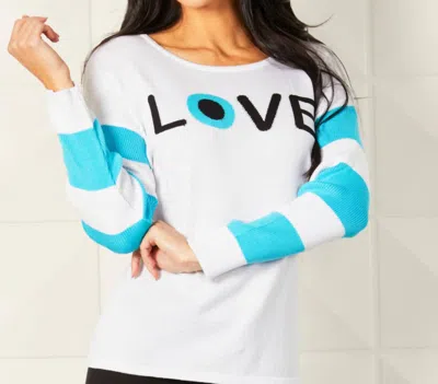 Angel Apparel Love Eye Crewneck Sweatshirt In White/turq