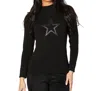 ANGEL APPAREL MOCK NECK RIBBED STAR SWEATER IN BLACK